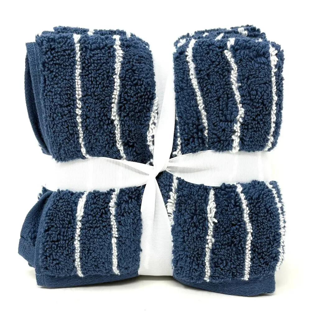 Brooks Brothers Blue White Striped Cotton Face Washcloths 4 Measures 13 X 13”